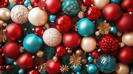 Christmas balloons party decorations, Collection of Christmas, 3D render, Triadic color scheme