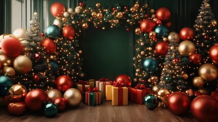 Christmas balloons party decorations, Collection of Christmas, 3D render, Triadic color scheme