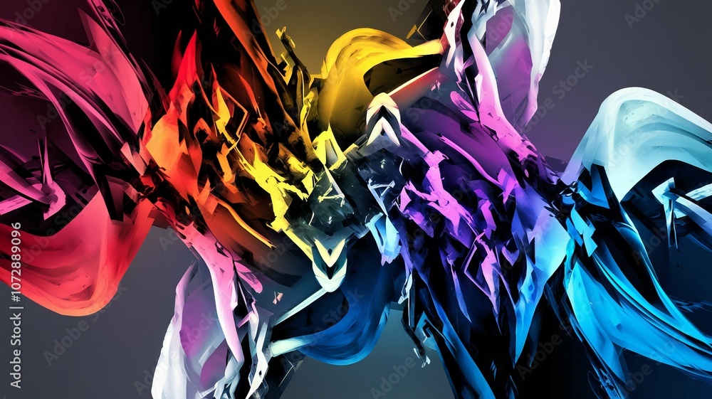 Poster abstract colorful chaos. vibrant swirling forms create a dynamic, energetic visual; symbolizes creat