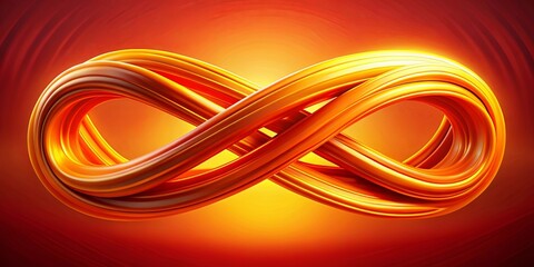 A luminous and continuous loop of golden energy, gracefully intertwined in a symphony of motion, against a vibrant backdrop of fiery hues.