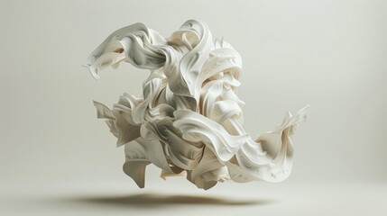Abstract white shape in mid-air against a soft background.