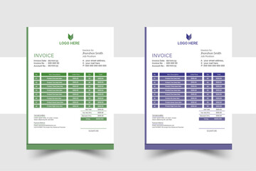 Unique and professional Invoice design template for company bill form business invoice. Innovative design, with creative design and creative color.