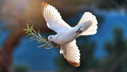 Obraz premium White dove with an olive branch, symbolizing peace