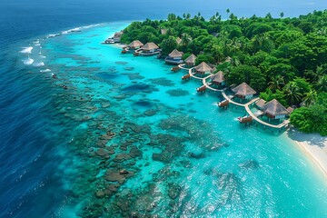 Fototapeta premium Aerial view of beautiful tropical beach with palm trees