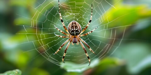 Spider on Web with Blurred Green Background