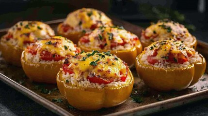 Stuffed Bell Peppers Recipe with Rice, Tomatoes, and Cheese