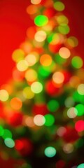 Obraz premium Festive red and green Christmas background with sparkling lights and bokeh effect, winter, holiday
