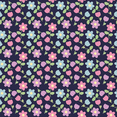 seamless floral pattern with navy background
