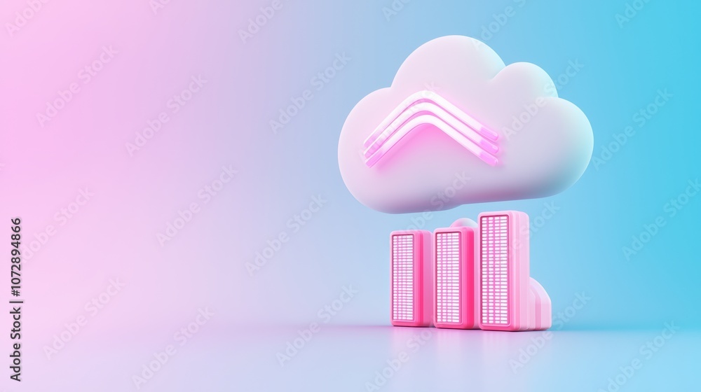 Poster a server rack icon positioned within a cloud icon, representing cloud based servers and data centers