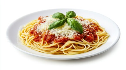Delicious Spaghetti with Tomato Sauce and Basil Leaf