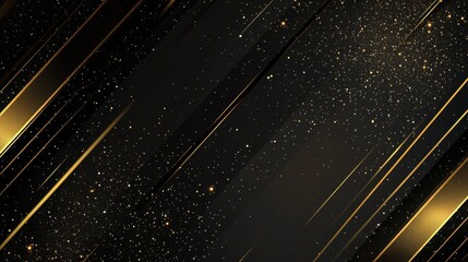 Elegant Diagonal Gold and Black Abstract Background with Glittering Stars