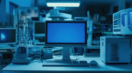 Fototapeta premium Modern Office Setup with High-Tech Equipment and Lighting