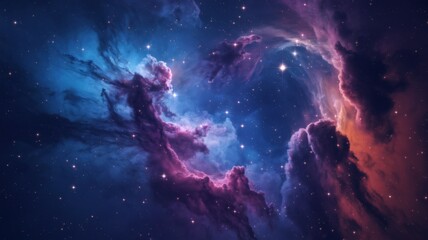 Cosmic nebula landscape. Vivid nebula colorscape; cosmic dust and starlight create a breathtaking celestial scene symbolizing the vastness of space and the mystery of the universe.