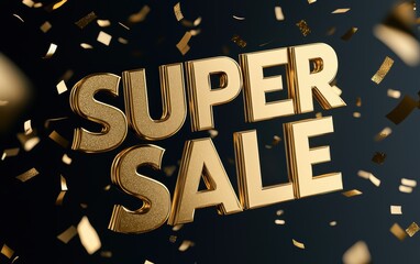 A vibrant "Super Sale" announcement with gold text and confetti, ideal for attracting attention during promotions or special events.