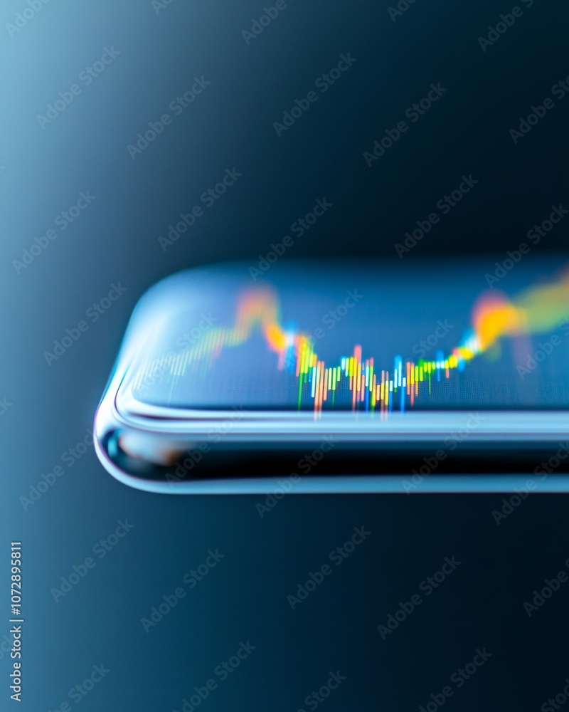 Poster dynamic cryptocurrency market close-up of fluctuating bitcoin price chart on smartphone