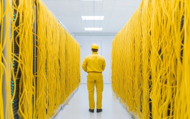 Technicians Managing Network Outage in Vibrant Data Center Environment