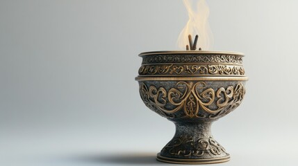 Intricate Decorative Bowl with Gentle Flame