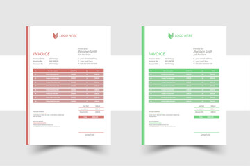 invoice template design with color and concept variation bundle.Modern business invoice bill template Premium Vector.Professional and modern invoice template.