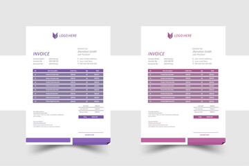 invoice template design with color and concept variation bundle.Modern business invoice bill template Premium Vector.Professional and modern invoice template.