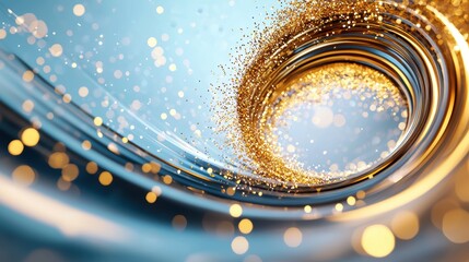 An abstract background of swirling gold particles and light effects, creating a luxurious and eye catching visual for branding materials and high end advertising.