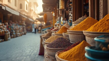 Colorful Spices Displayed in Market Baskets