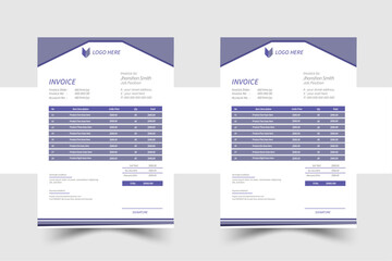 Tax form, bill graphic or payment receipt page vector set.two color invoice template.Professional Invoice Design Template (Modern Invoice Design).