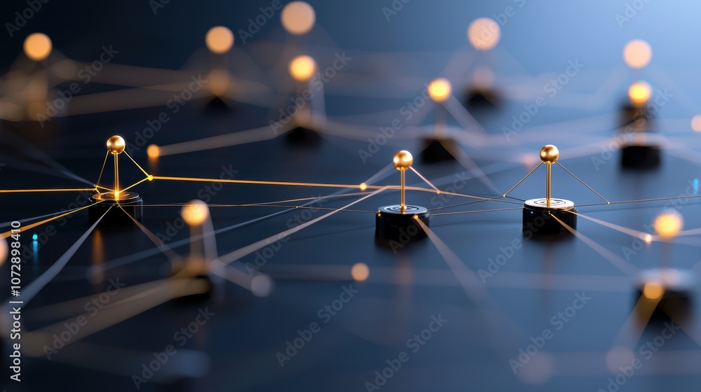 Poster a futuristic holographic projection of a network diagram, with glowing lines and nodes representing 