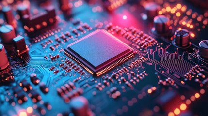 Close-up of microchips being installed on a circuit board delicate components placed with precision modern electronics manufacturing in action