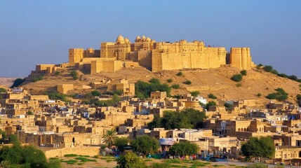 Obraz premium The breathtaking architecture of the Jaisalmer Fort, highlighting its golden sandstone exterior and intricate designs that reflect the region's rich history
