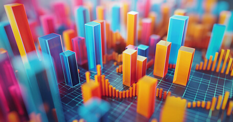 Obraz premium Abstract 3D Colorful Glass Bar Graph Data Visualization