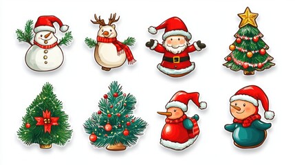 Sticker christmas illustration, Collection of Christmas on white background