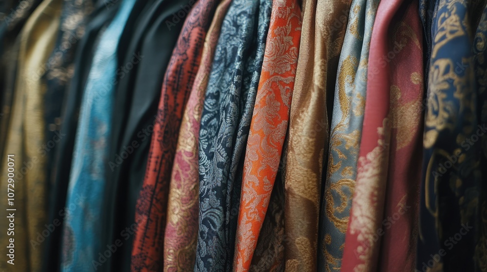 Poster Elegant Fabric Display in Vibrant Colors and Patterns