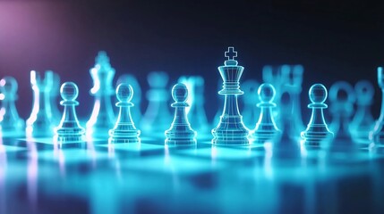 Glowing Chessboard Representing Strategic Planning in Dark Environment