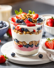 Uhealthy Greek yogurt parfait, recipe, weight loss, Greek yogurt, healthy, low-calorie, nutritious, protein-rich, fresh fruit, granola, honey, chia seeds, berries, strawberries, blueberries, bananas, 