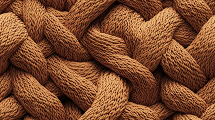 3D knitted fabric seamless pattern camel brown background. wool fiber texture design wallpaper