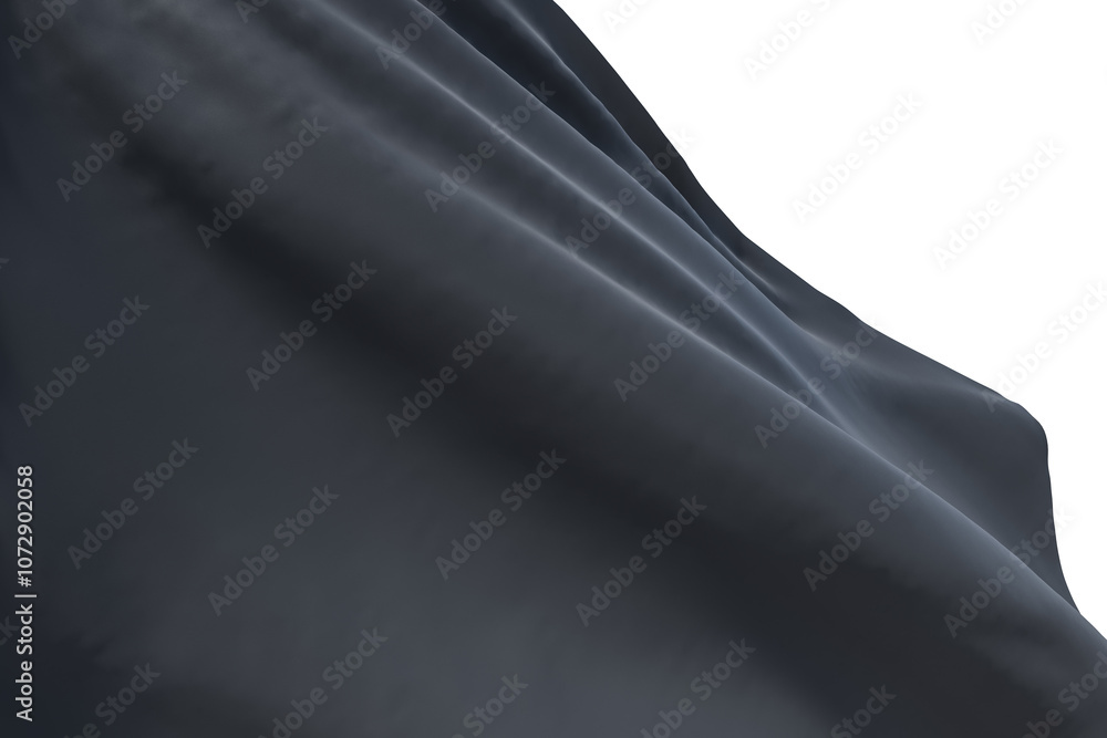 Poster close up of blank black flag on abstract light background. 3d rendering, mockup