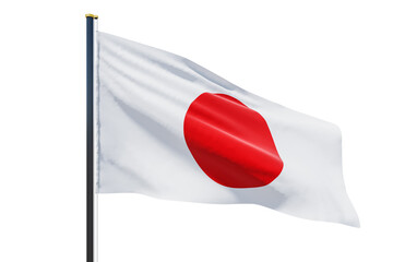 Flag of Japan country waving in the wind with copyspace for your logo or text isolated on white background. 3D rendering