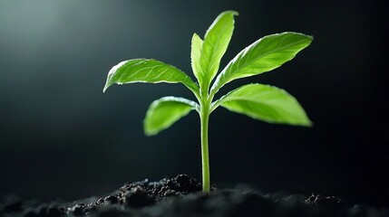 Verdant Seedling Emerging from Earthy Soil with Soft Lighting