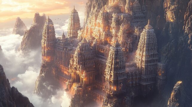 The magnificent gopuram of the Sri Ranganathaswamy Temple at dusk, capturing its ornate details and the vibrant atmosphere that surrounds it