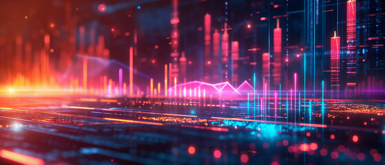 Naklejka premium Abstract Digital Data Visualization with Neon Lights