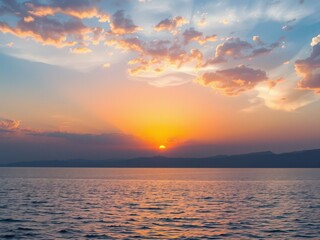 Spectacular sunset over the Dead Sea highlighting colorful sky and serene waters, Israel