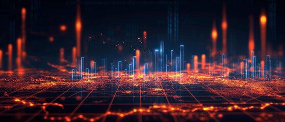 Fototapeta premium Digital Cityscape with Glowing Towers and Grid