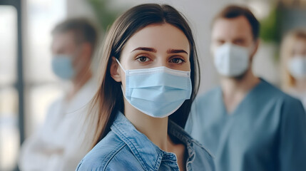 Medical staff wearing masks in a hospital setting, symbolizing dedication and protection in the face of health challenges.