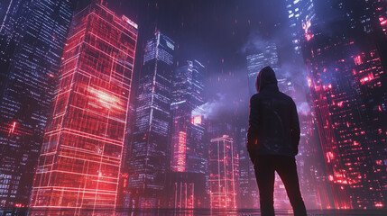 Hacker are planning to hack and attack networks and cyber security , innovative Smart city and graphs with statistics to analyze business potential and predict future developments in company growth.