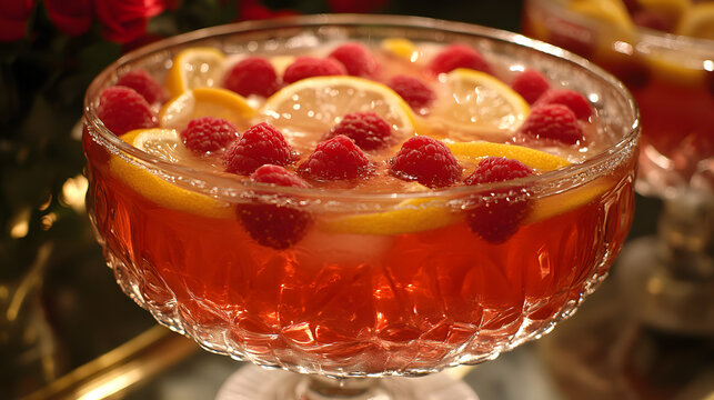 Raspberry lemonade punch served chilled.