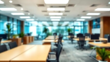 Beautiful defocused office background - office interior panoramic background.