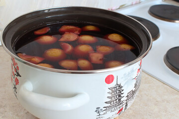 Apple compote in a saucepan