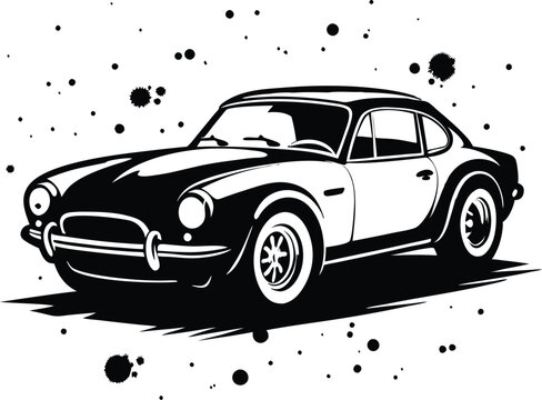 recommend clip art: Classic vintage sports car silhouette, retro car illustration