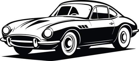 Classic vintage sports car silhouette, retro car illustration