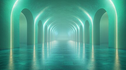 Ethereal winter backdrop with green and turquoise lights, perfect for holiday designs, Christmas cards, or tranquil winter themes, enhancing a sense of exploration.